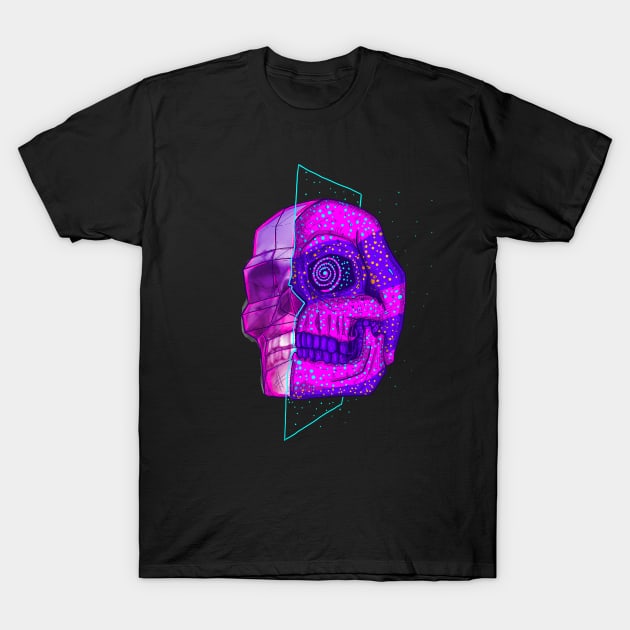 Anime Neon 3d Skull Mystical Retro Skeleton T-Shirt by TOKEBI